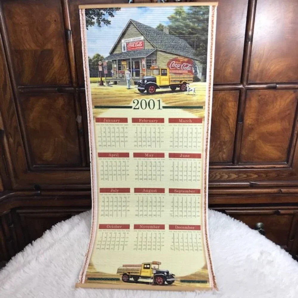 NWOT Vintage Coca-Cola Reversible 2001-2002 Wall Scroll Calendar